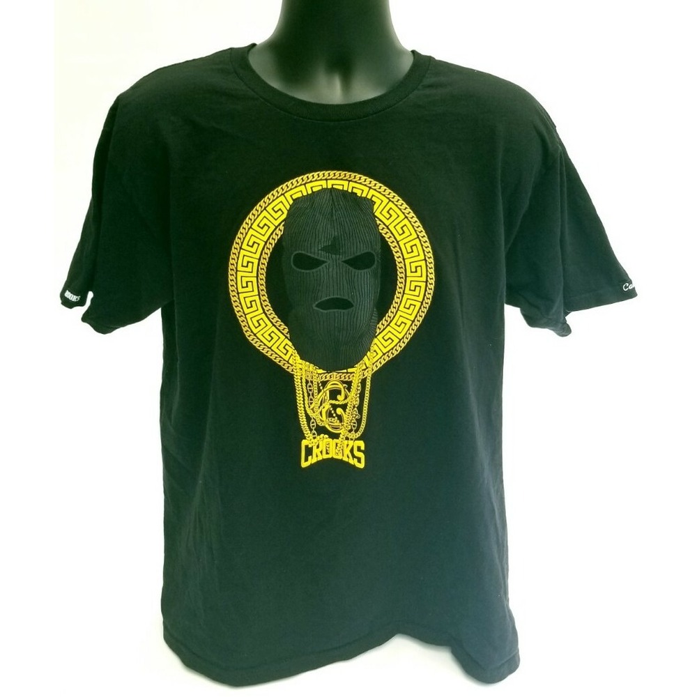 Mens‎ Crooks And Castles Black T-shirt Large Ski Mask Gold Chains Zumies